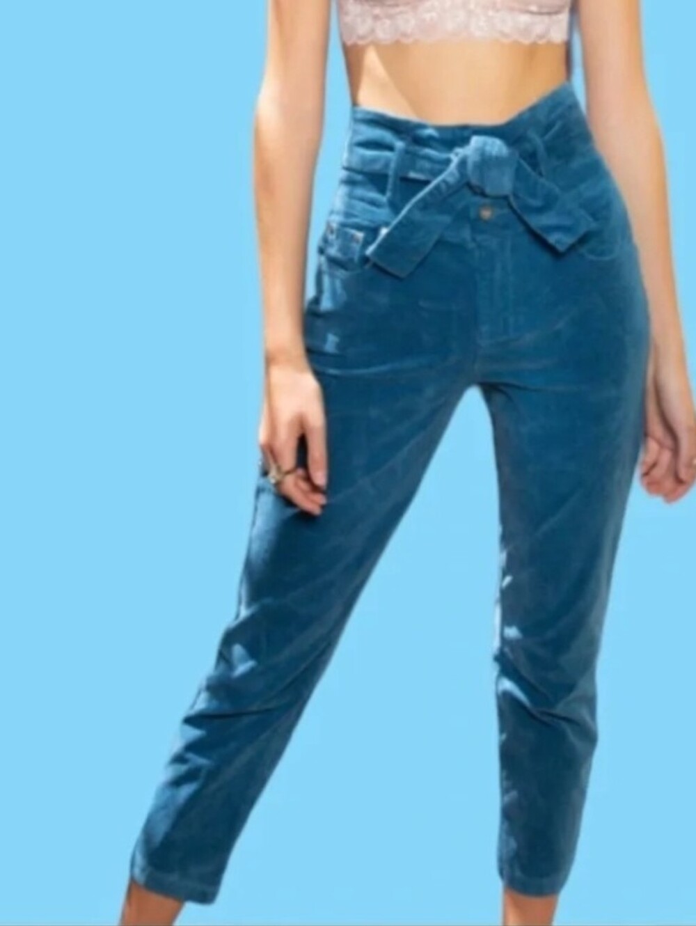 ❤️ POL SUPER HIGH RISE TAPERED CROPPED CORDUROY PANTS W/ BELT, MEDIUM